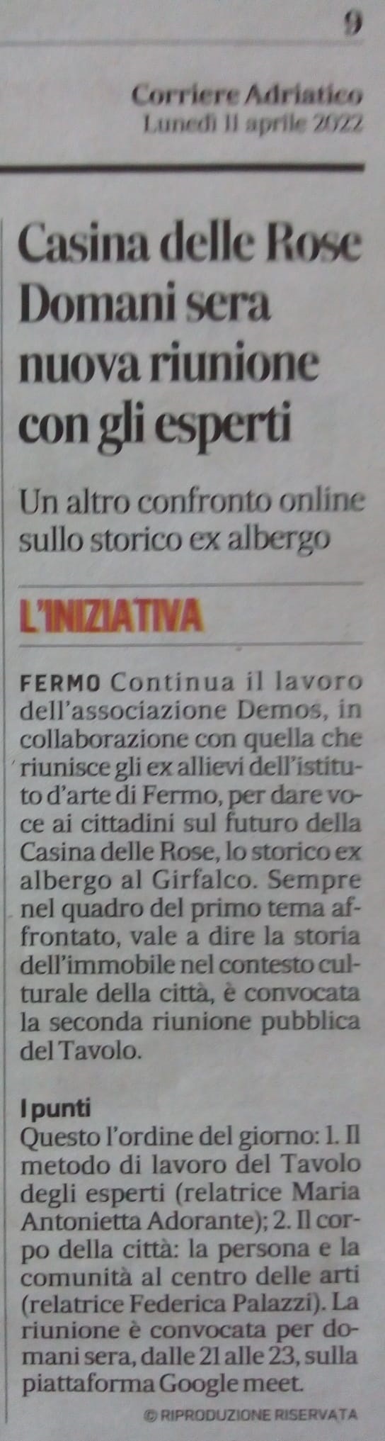 CORRIERE ADRIATICO 11 aprile 2022